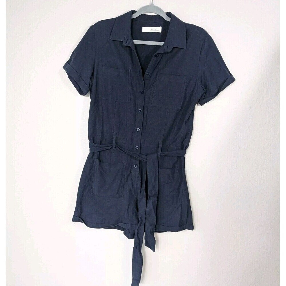 Kancan Navy Blue Romper Jumpsuit Shorts XS Linen Blend